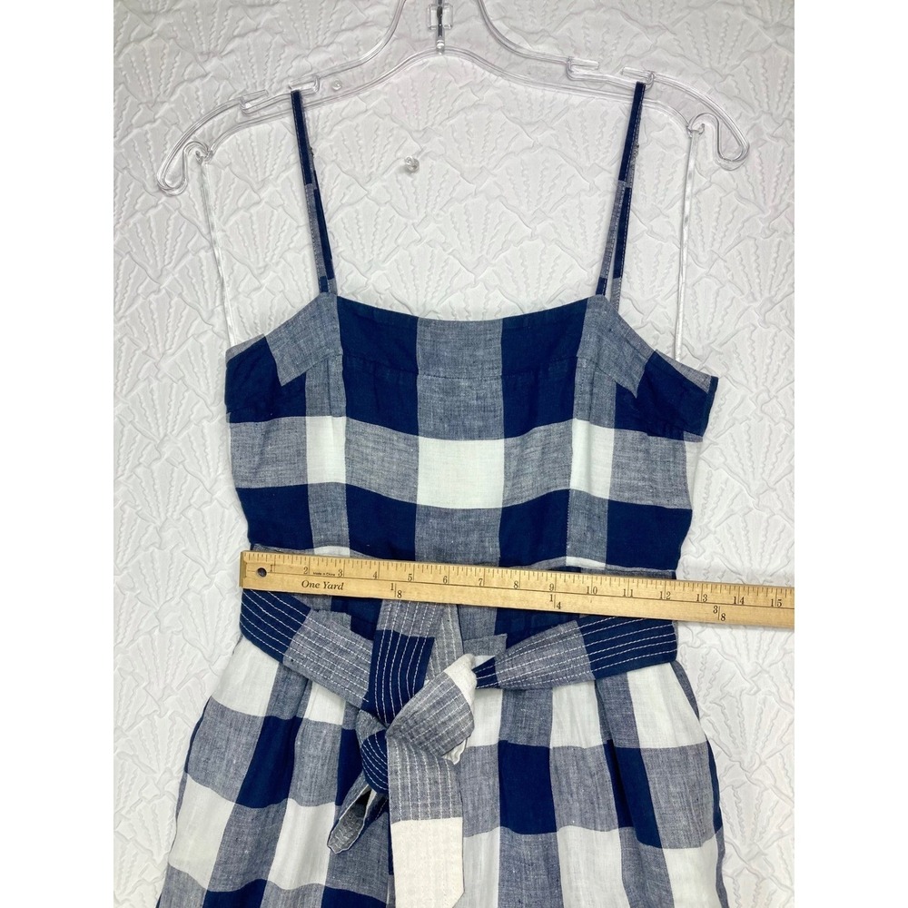 J. Crew Gingham Linen Wide Leg Jumpsuit Women S Navy Ivory Summer Coastal Vacay - Picture 8 of 13